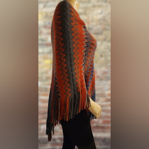 One Size Women's Poncho Multi Color Abstract - Picture 3 of 5